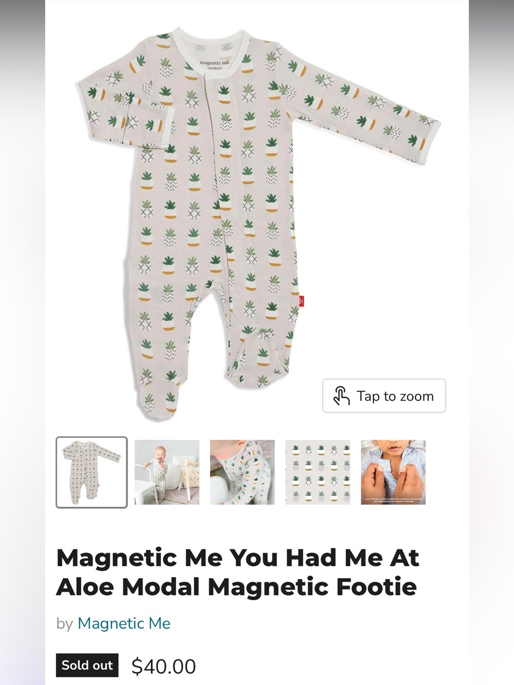 Magnetic Me Cream One-Piece with Green Potted Plant Print